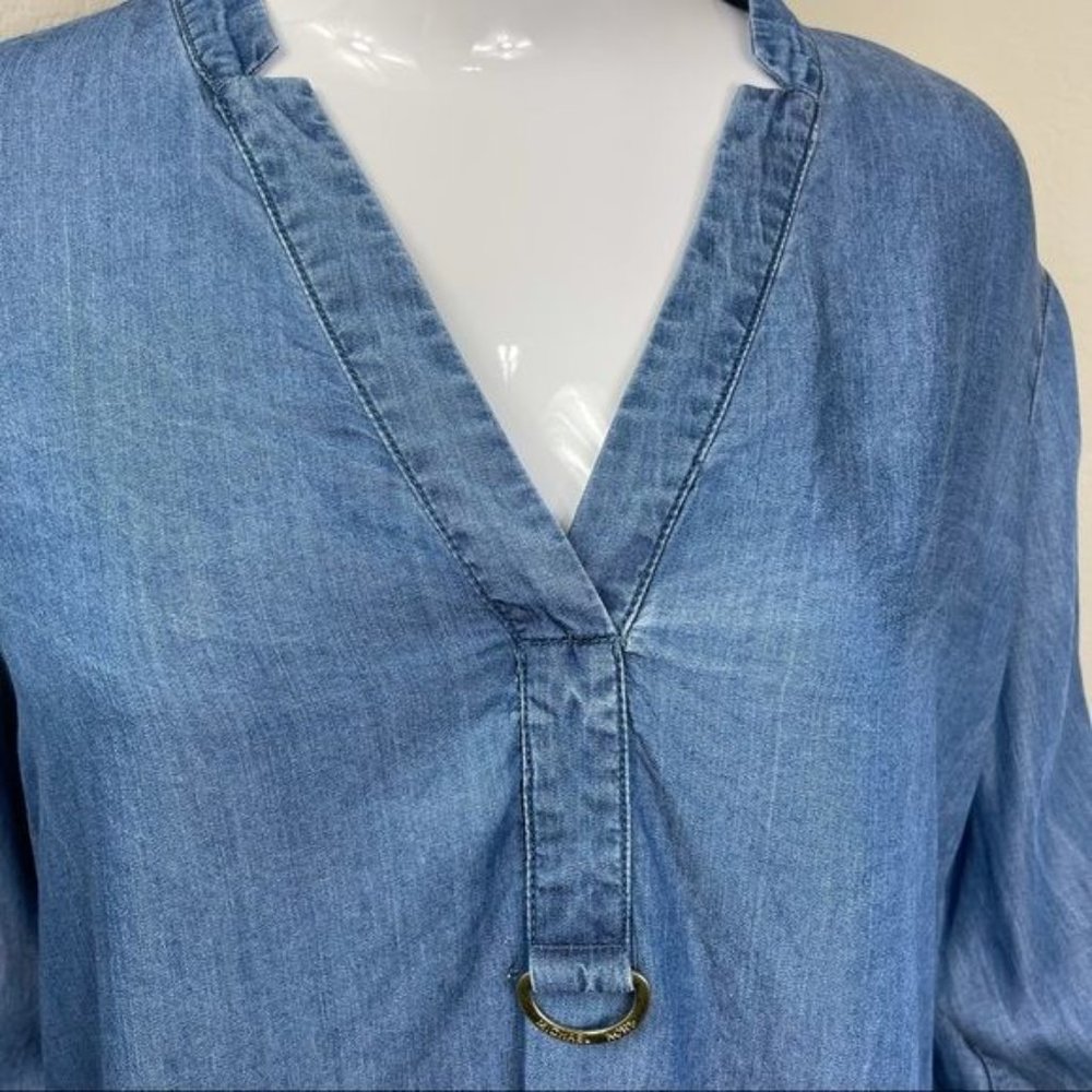 Michael Kors Blue Lightweight V-Neck Pullover Blouse Size M - Picture 3 of 7